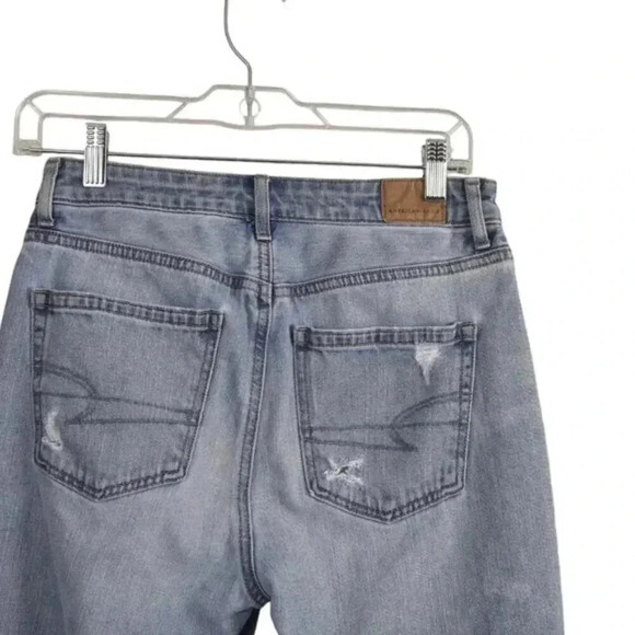 American Eagle Mom Jeans Ripped Distressed Blue High  Waist Size 4 - Picture 7 of 14